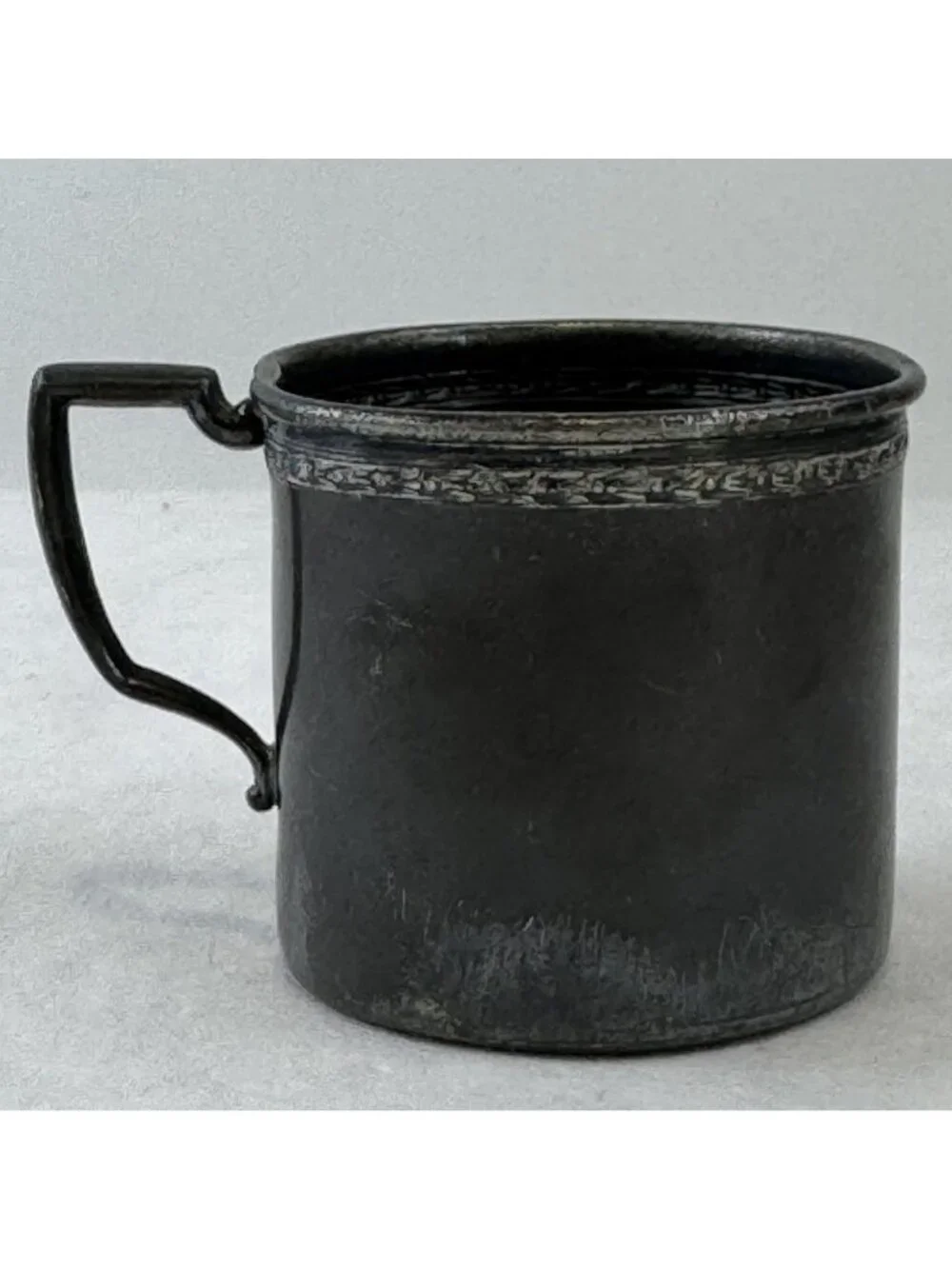 Vintage Portsmouth Silver Co EPWM Silver Plate Baby Cup Ornate Rim Aged Patina